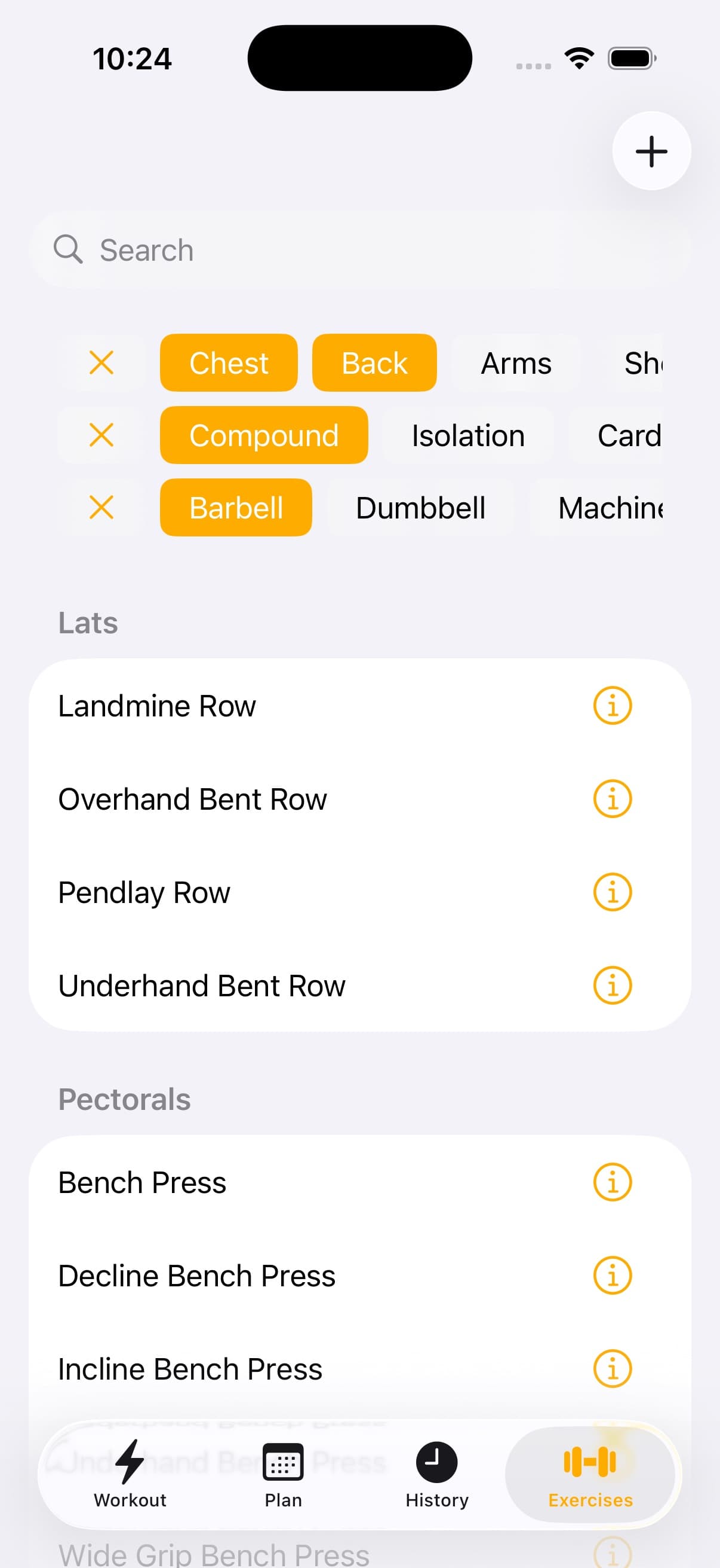 Exercise List Screen